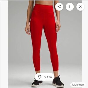 Lululemon Athletica Seamless Bold Red Running Leggings with side pockets 6